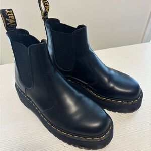 Dr. Martens Black Leather Boots with Yellow Stitching